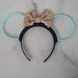 Tiffany Blue Open Mickey Ears with Gold Sequin Bow